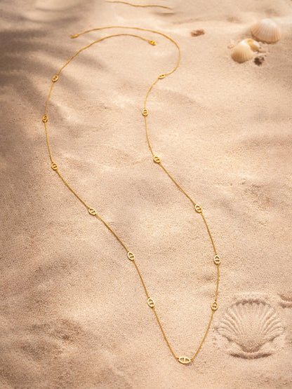 Demi Fine 18K Gold Plated Stainless steel Layer Long Chain Oval Motif Necklace