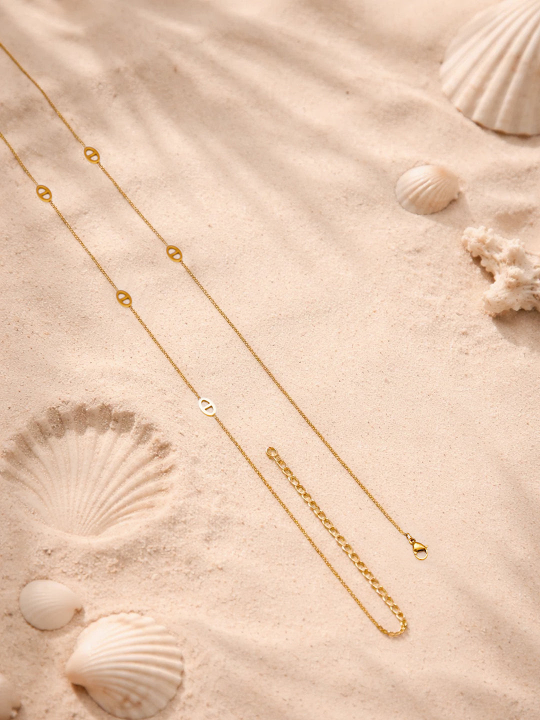 Demi Fine 18K Gold Plated Stainless steel Layer Long Chain Oval Motif Necklace