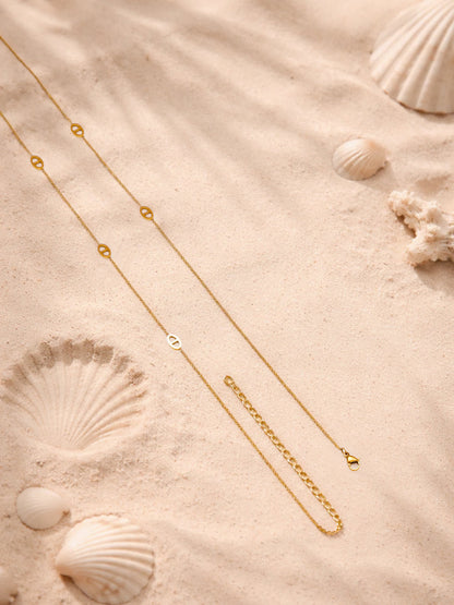 Demi Fine 18K Gold Plated Stainless steel Layer Long Chain Oval Motif Necklace