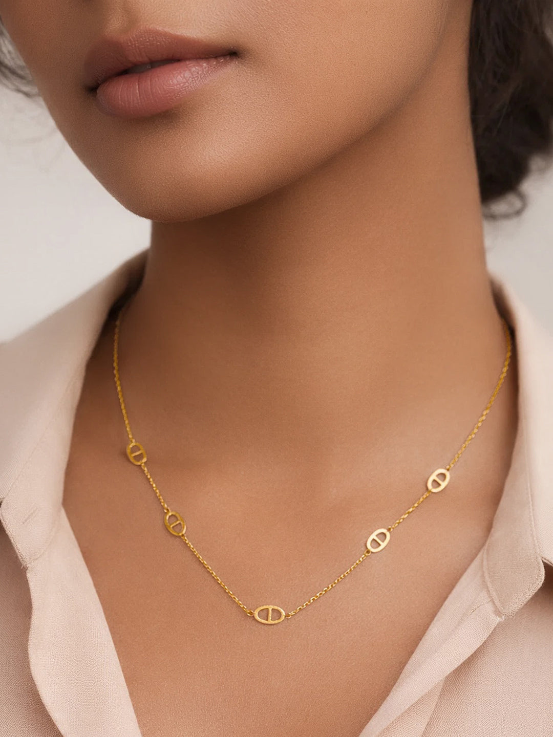 Demi Fine 18K Gold Plated Stainless steel Oval Link Accent Chain Necklace
