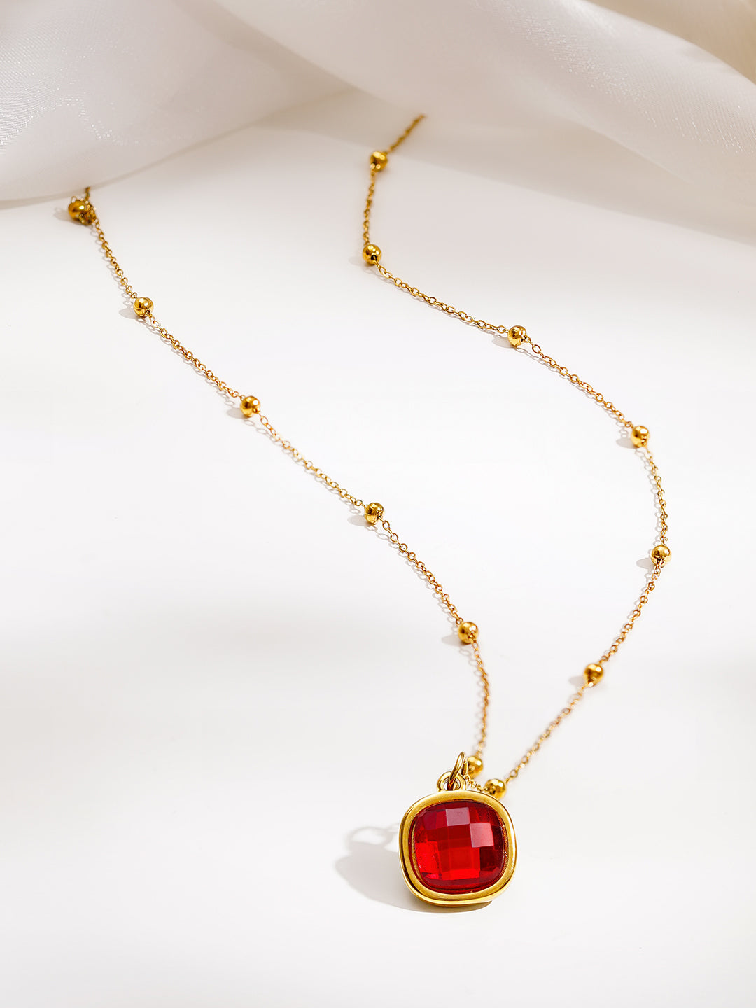 Demi Fine 18K Gold Plated Stainless steel Ruby Crush Pendant Chain
