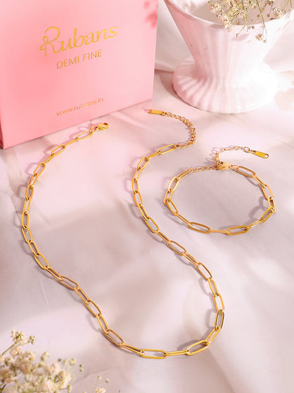 Demi Fine 18K Gold Plated Stainless Steel Paperclip Necklace &amp; Bracelet Set