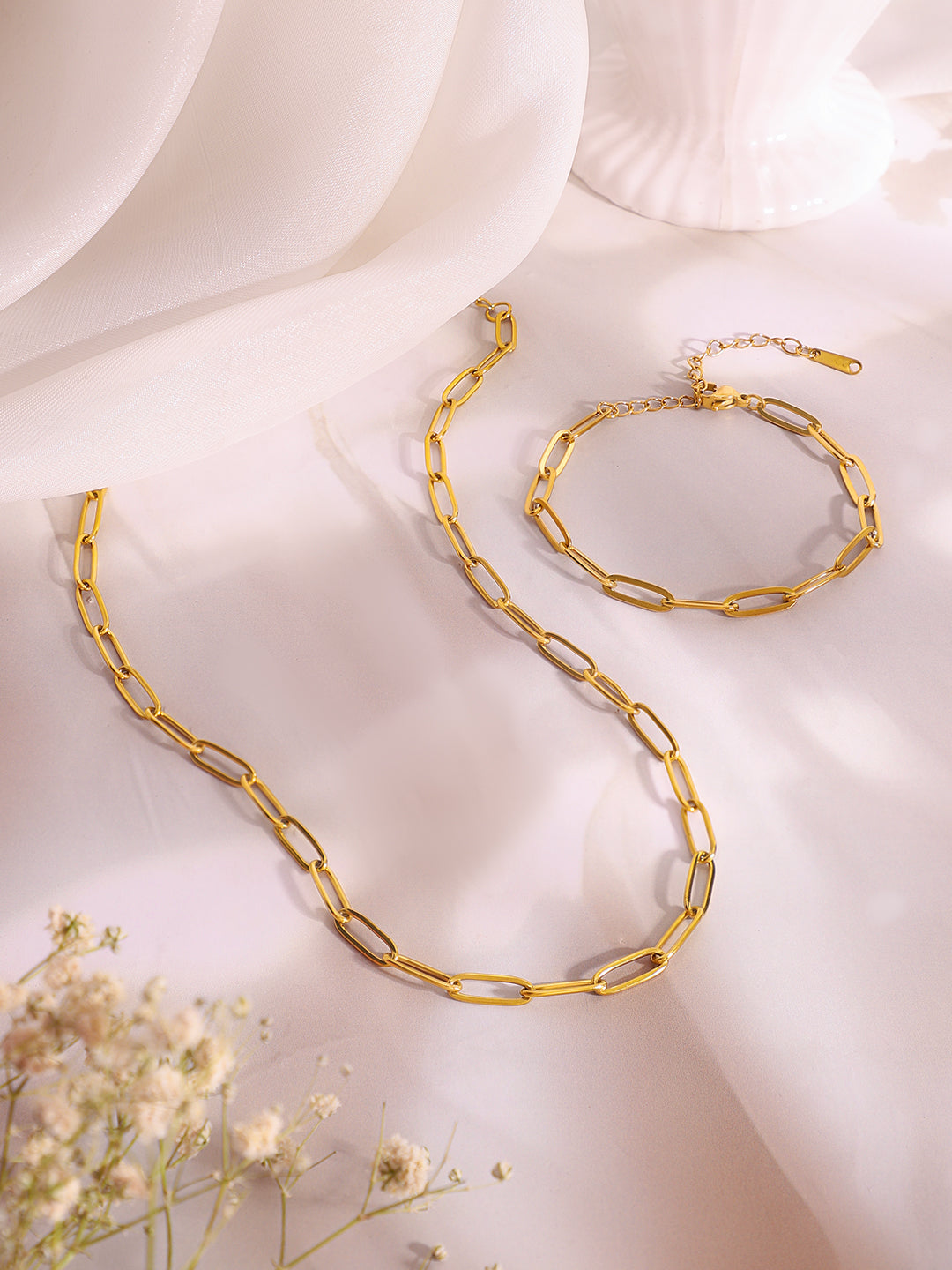 Demi Fine 18K Gold Plated Stainless Steel Paperclip Necklace &amp; Bracelet Set