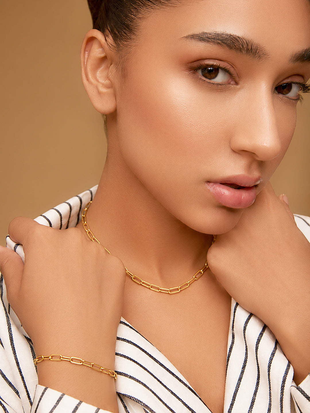 Demi Fine 18K Gold Plated Stainless Steel Paperclip Necklace &amp; Bracelet Set