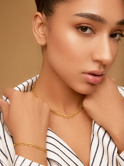 Demi Fine 18K Gold Plated Stainless Steel Paperclip Necklace &amp; Bracelet Set