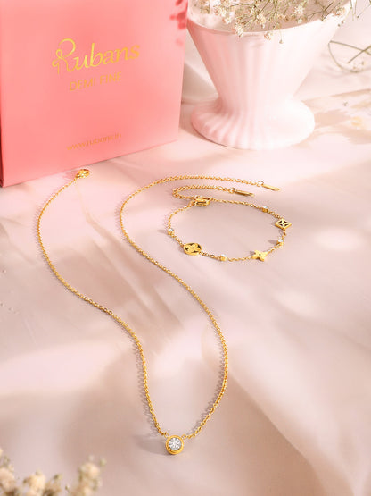 Demi Fine 18K Gold Plated Stainless Steel Crystal Necklace &amp; Bracelet Set