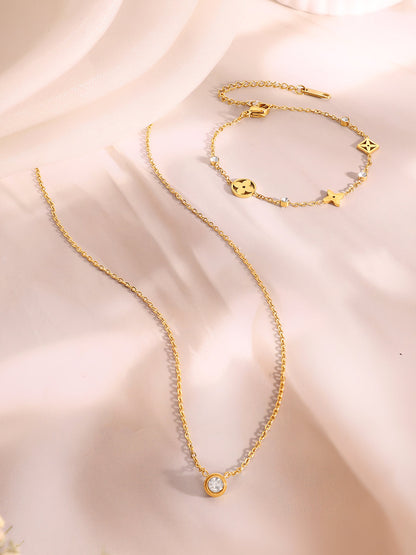 Demi Fine 18K Gold Plated Stainless Steel Crystal Necklace &amp; Bracelet Set
