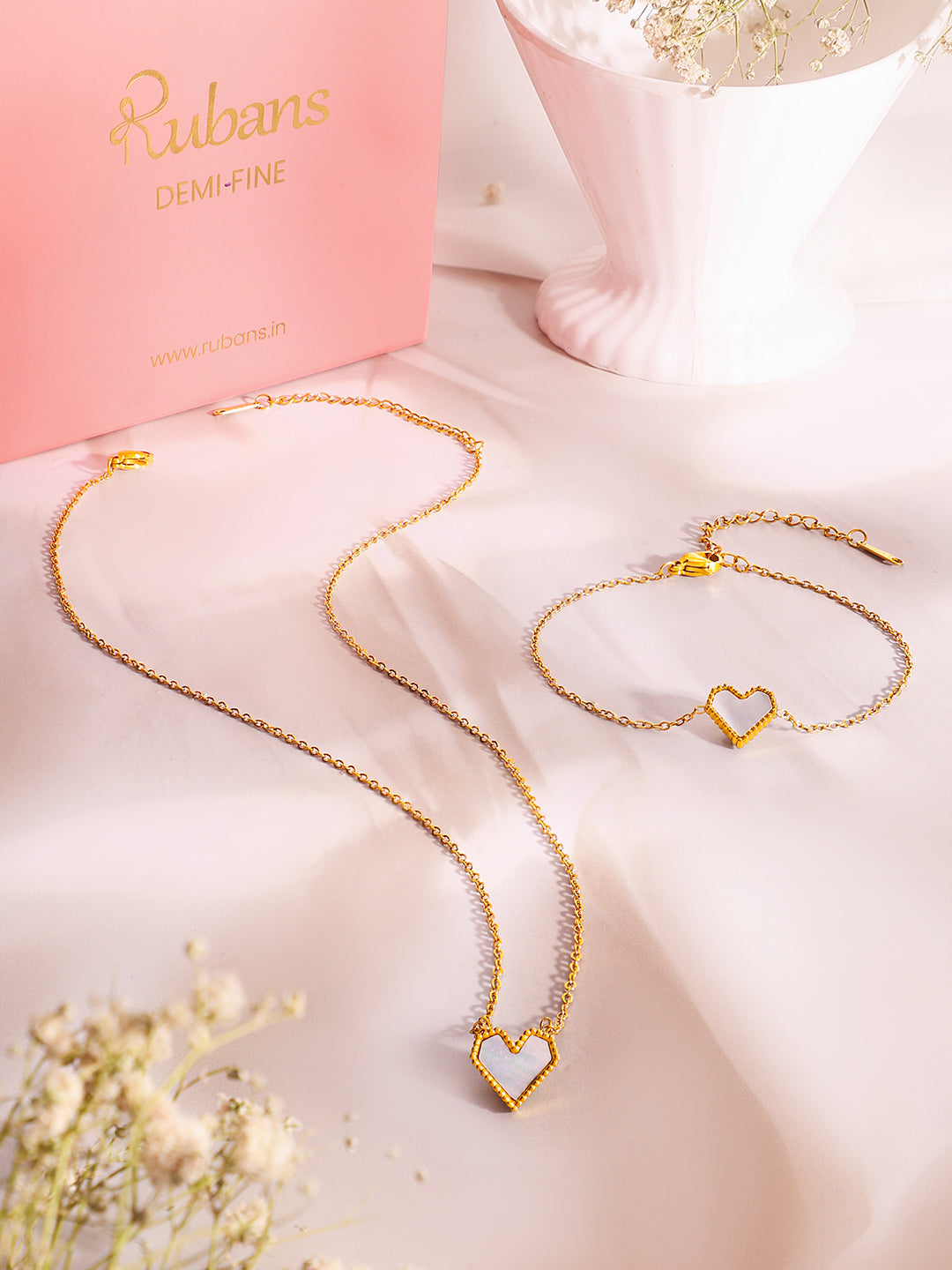 Demi Fine 18k Gold Plated Stainless Steel Heart Pendant &amp; Bracelet Set