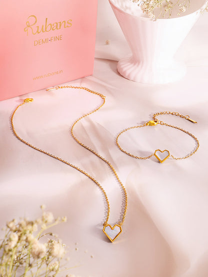 Demi Fine 18k Gold Plated Stainless Steel Heart Pendant &amp; Bracelet Set