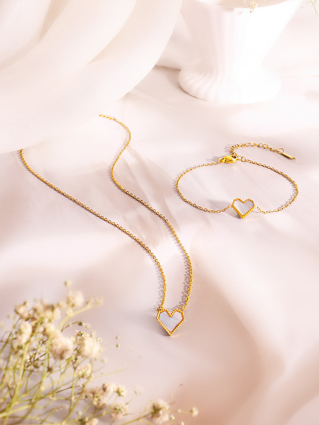 Demi Fine 18k Gold Plated Stainless Steel Heart Pendant &amp; Bracelet Set