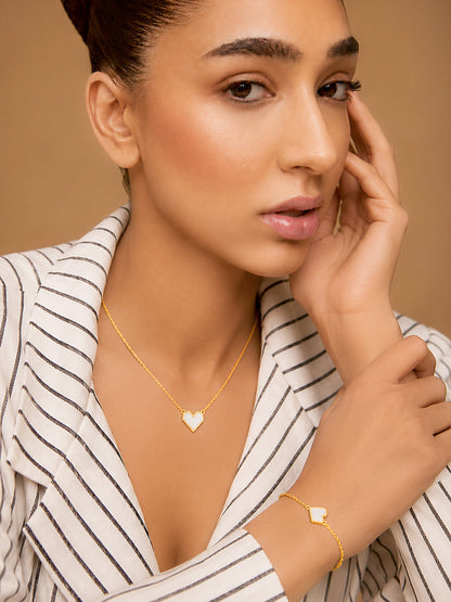 Demi Fine 18k Gold Plated Stainless Steel Heart Pendant &amp; Bracelet Set