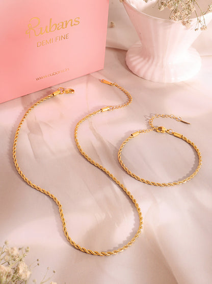 Demi Fine 18k Gold Plated Stainless Steel Twisted Rope Chain &amp; Bracelet Set