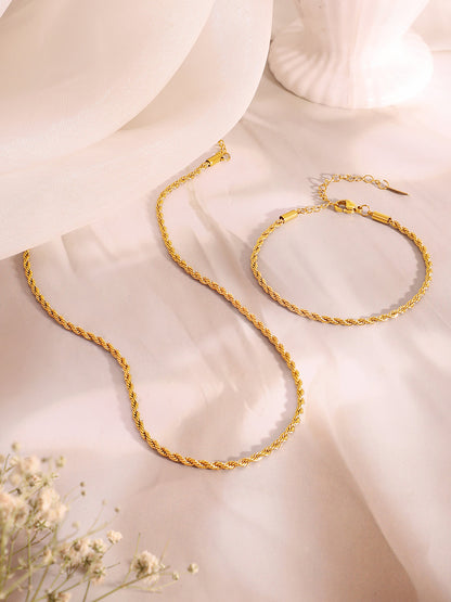 Demi Fine 18k Gold Plated Stainless Steel Twisted Rope Chain &amp; Bracelet Set