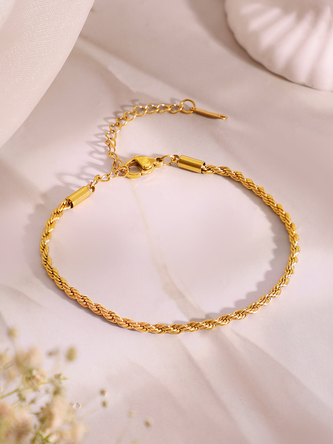 Demi Fine 18k Gold Plated Stainless Steel Twisted Rope Chain &amp; Bracelet Set