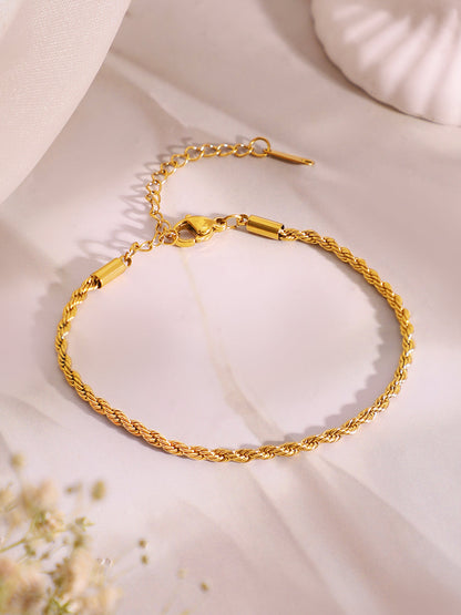 Demi Fine 18k Gold Plated Stainless Steel Twisted Rope Chain &amp; Bracelet Set