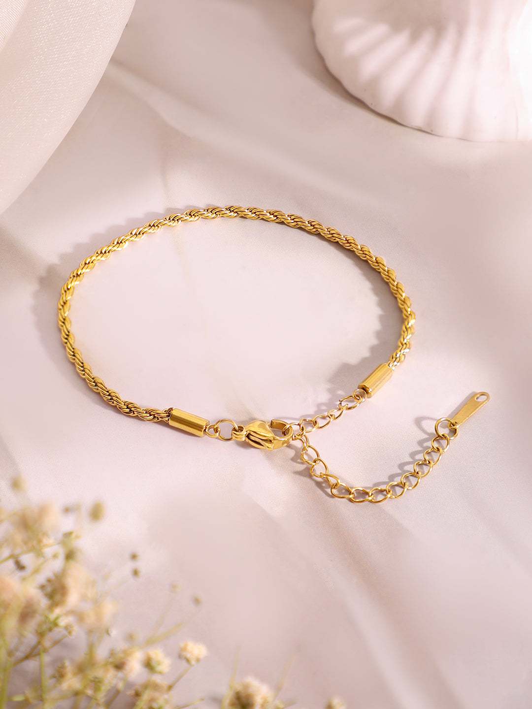 Demi Fine 18k Gold Plated Stainless Steel Twisted Rope Chain &amp; Bracelet Set