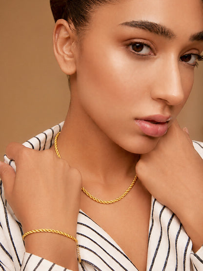 Demi Fine 18k Gold Plated Stainless Steel Twisted Rope Chain &amp; Bracelet Set
