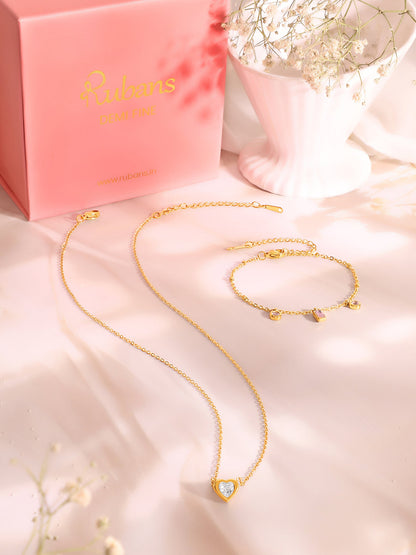 Demi Fine 18k Gold Plated Stainless Steel Crystal Charm Necklace &amp; Bracelet  Set