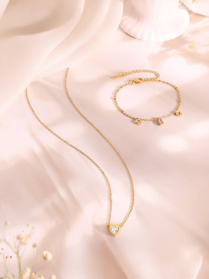 Demi Fine 18k Gold Plated Stainless Steel Crystal Charm Necklace &amp; Bracelet  Set