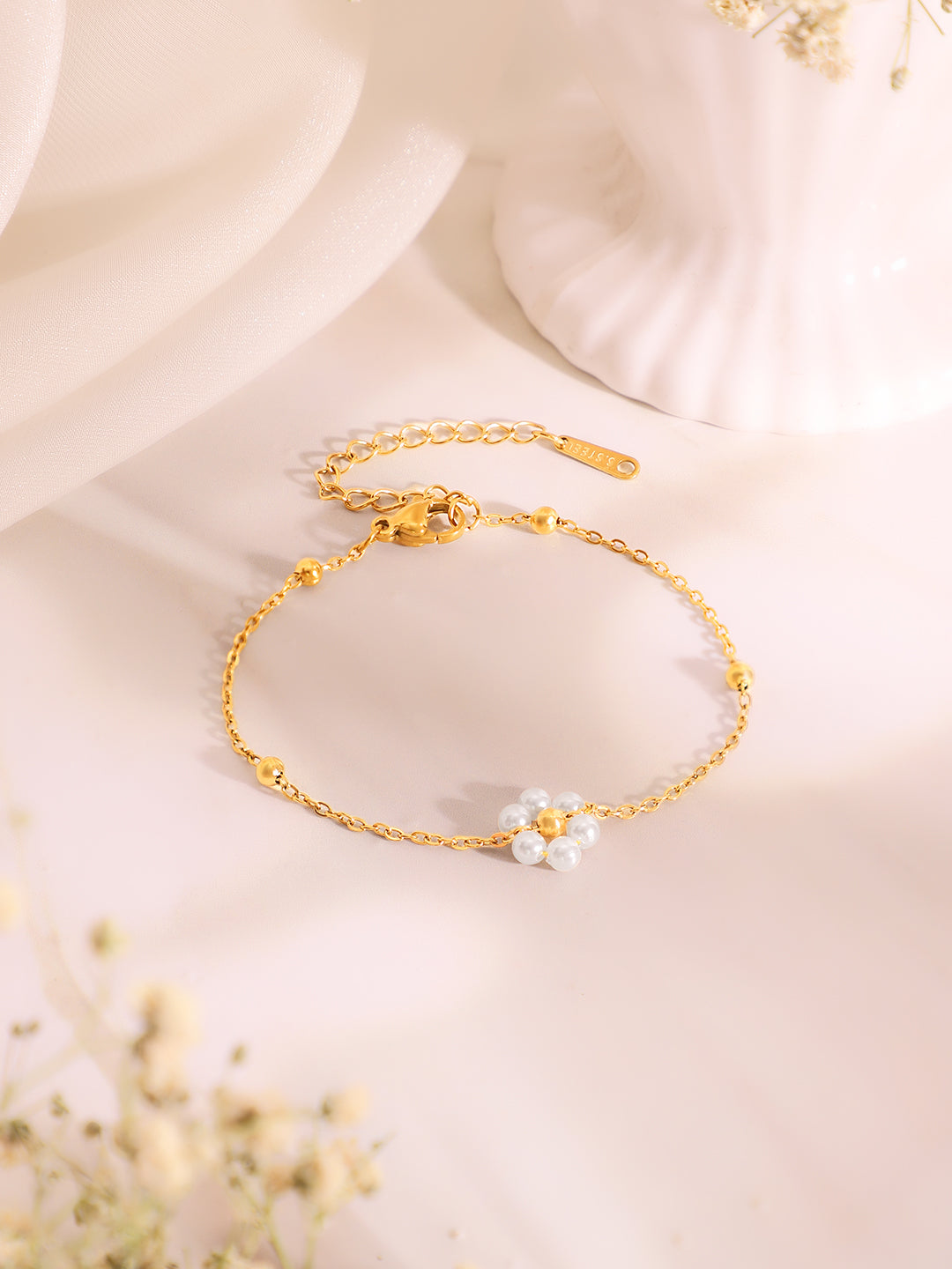 Demi Fine 18k Gold Plated Stainless Steel Pearl Necklace &amp; Bracelet Set