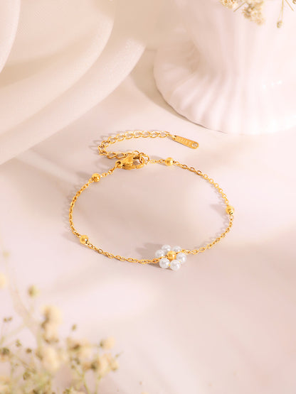 Demi Fine 18k Gold Plated Stainless Steel Pearl Necklace &amp; Bracelet Set