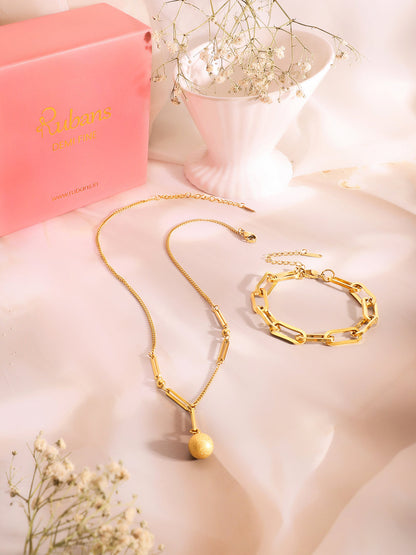Demi Fine 18k Gold Plated Stainless Steel Paperclip Necklace &amp; Bracelet Set