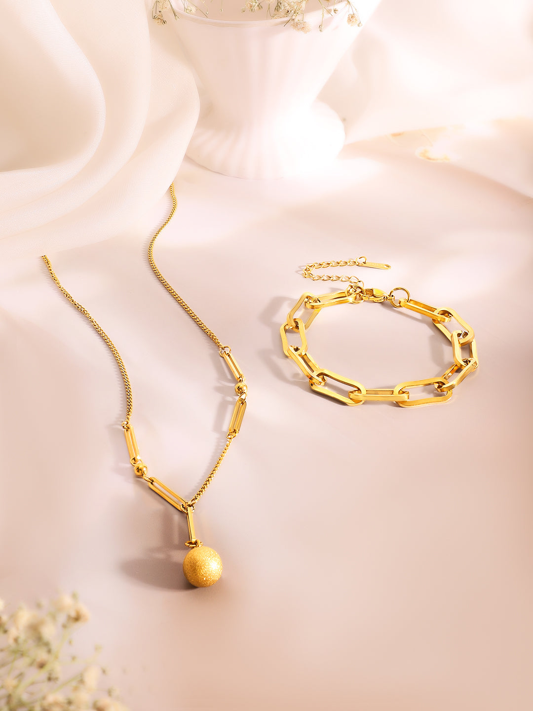 Demi Fine 18k Gold Plated Stainless Steel Paperclip Necklace &amp; Bracelet Set