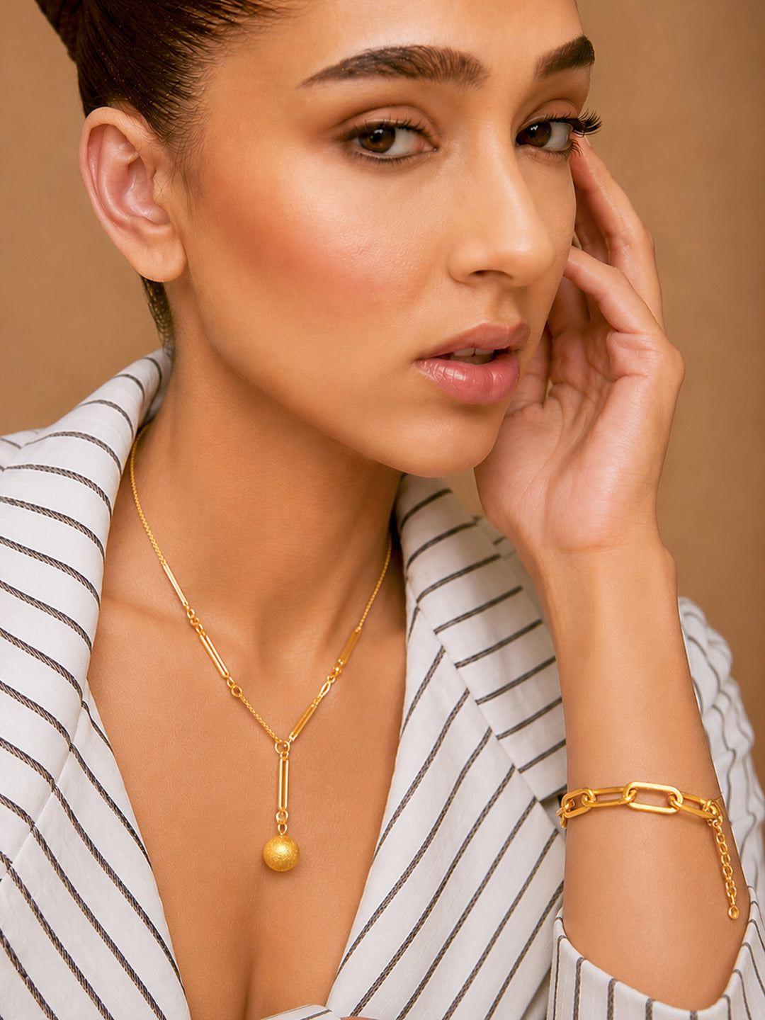 Demi Fine 18k Gold Plated Stainless Steel Paperclip Necklace &amp; Bracelet Set