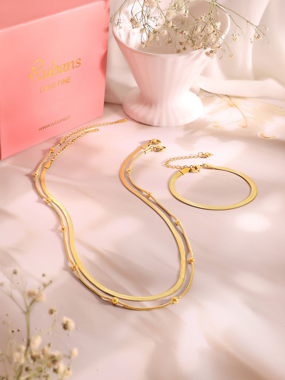 Demi Fine 18k Gold Plated Stainless Steel Snake Design Necklace &amp; Bracelet  Set