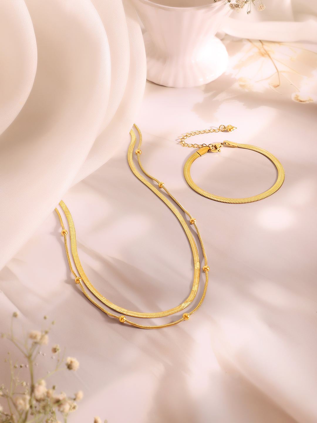 Demi Fine 18k Gold Plated Stainless Steel Snake Design Necklace &amp; Bracelet  Set