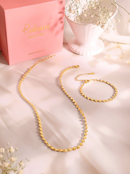 Demi Fine 18k Gold Plated Stainless Steel Textured Necklace &amp; Bracelet Set