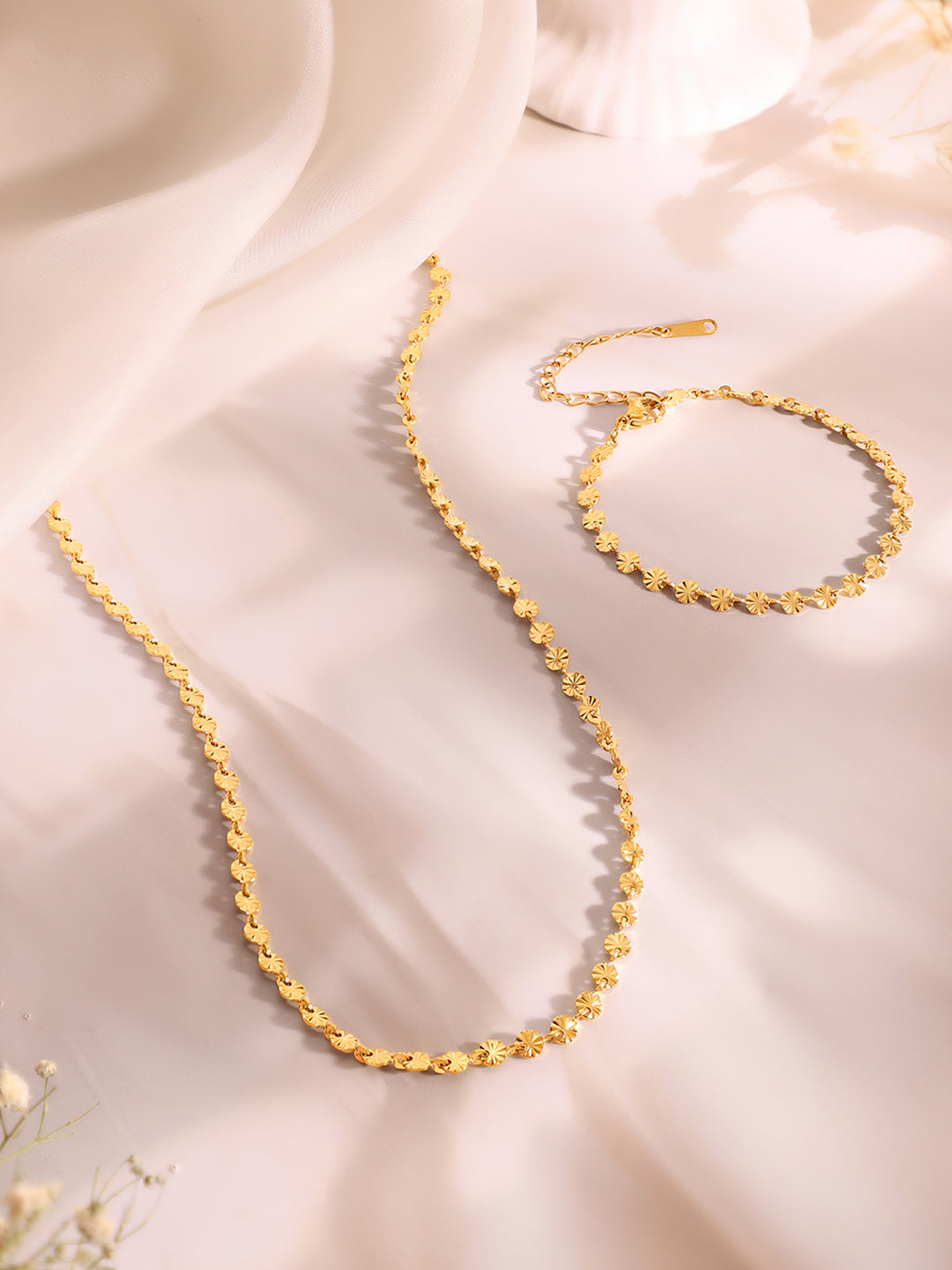 Demi Fine 18k Gold Plated Stainless Steel Textured Necklace &amp; Bracelet Set