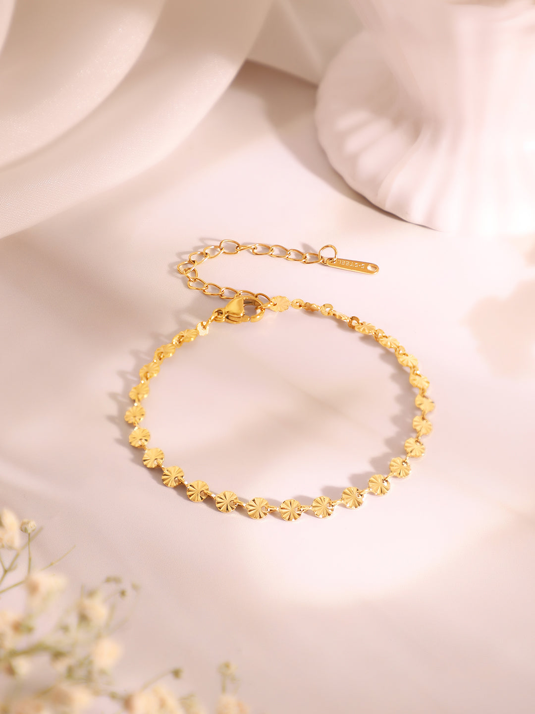 Demi Fine 18k Gold Plated Stainless Steel Textured Necklace &amp; Bracelet Set