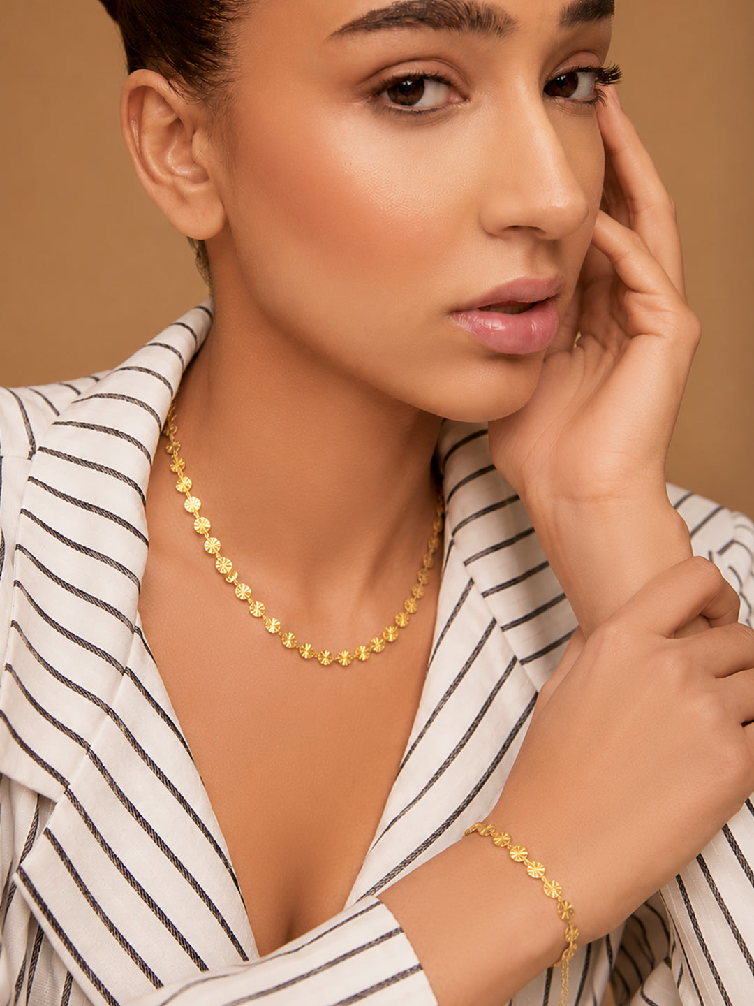 Demi Fine 18k Gold Plated Stainless Steel Textured Necklace &amp; Bracelet Set