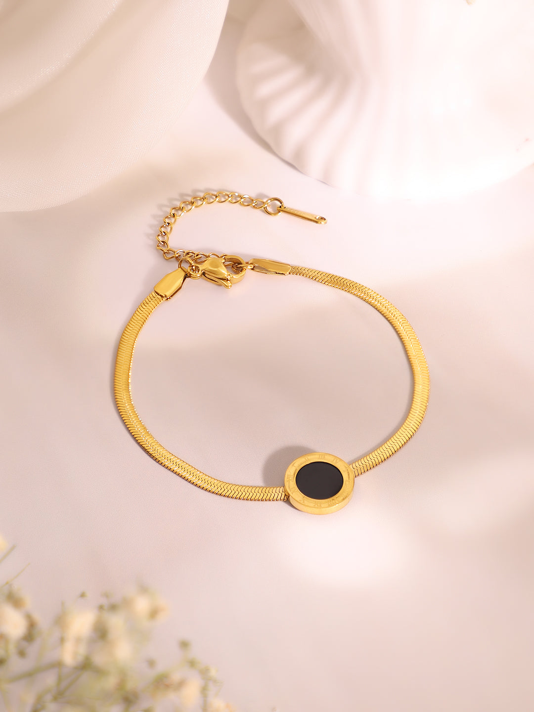 Demi Fine 18k Gold Plated Stainless Steel Black Enamel Necklace &amp; Bracelet Set
