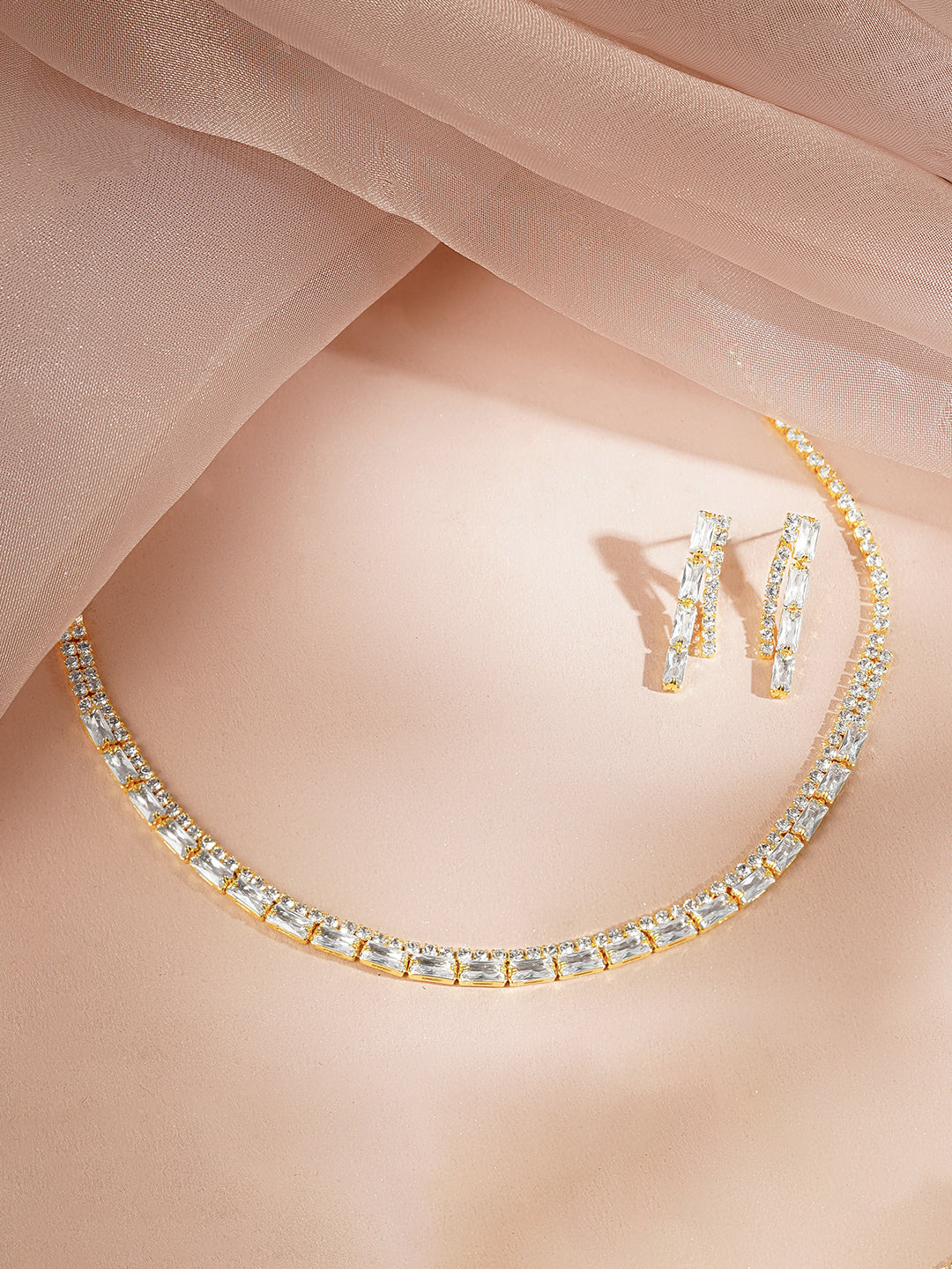 Gold-Plated Crystal Tennis Choker Necklace Set