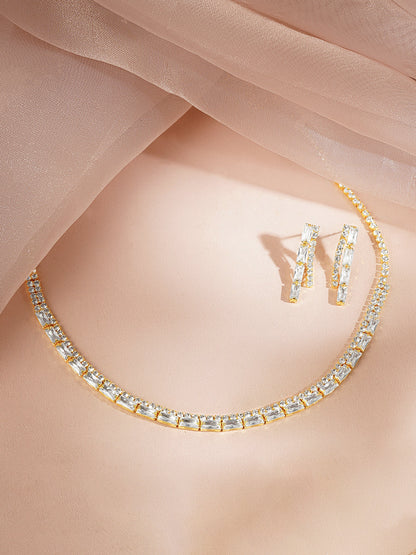 Gold-Plated Crystal Tennis Choker Necklace Set