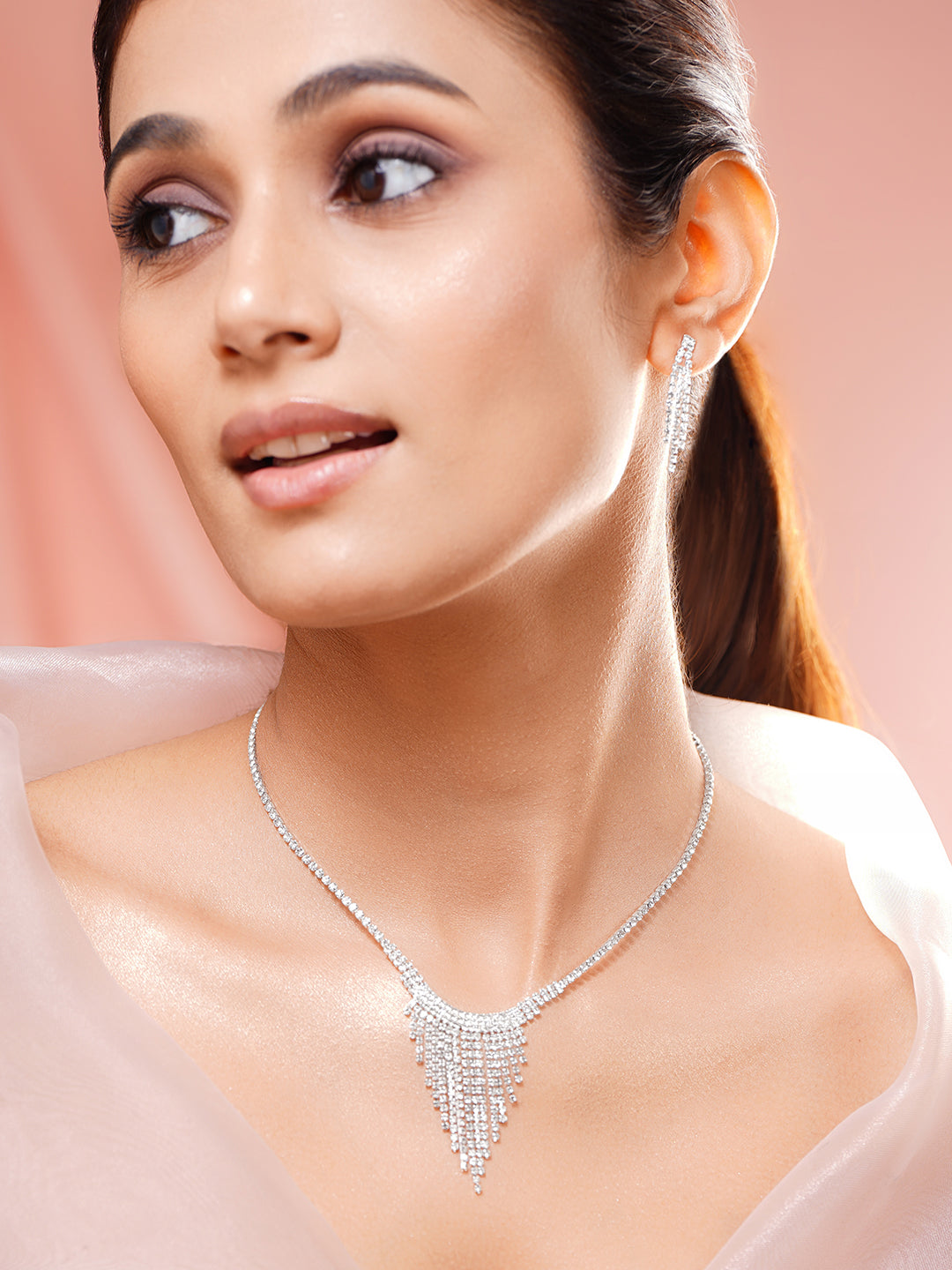 Crystal Tassel Statement Necklace Set