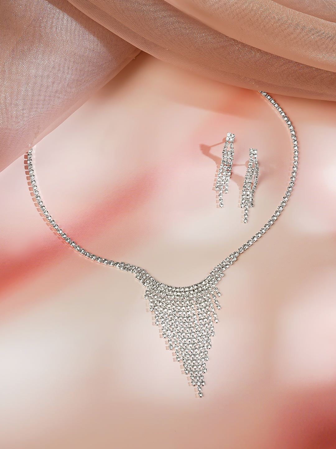 Crystal Tassel Statement Necklace Set