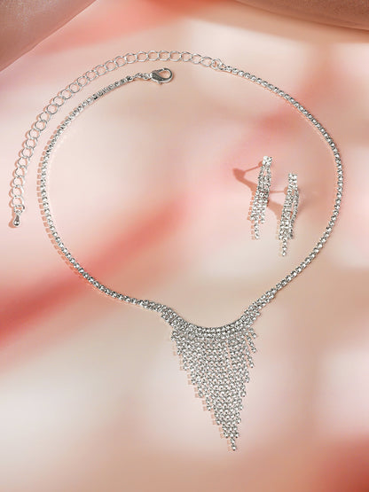 Crystal Tassel Statement Necklace Set