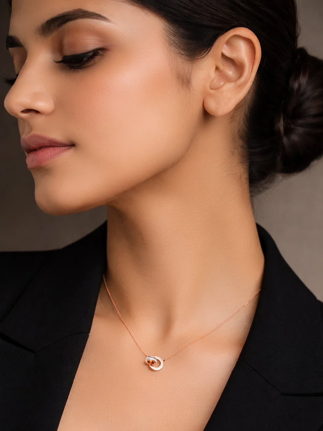 Demi Fine 18K Rose-Gold Plated Stainless steel Interlocked Crystal Pendant Necklace