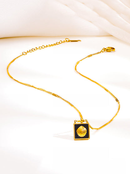Demi Fine 18K Gold Plated Stainless steel Enamel Shell Pendant Chain Necklace