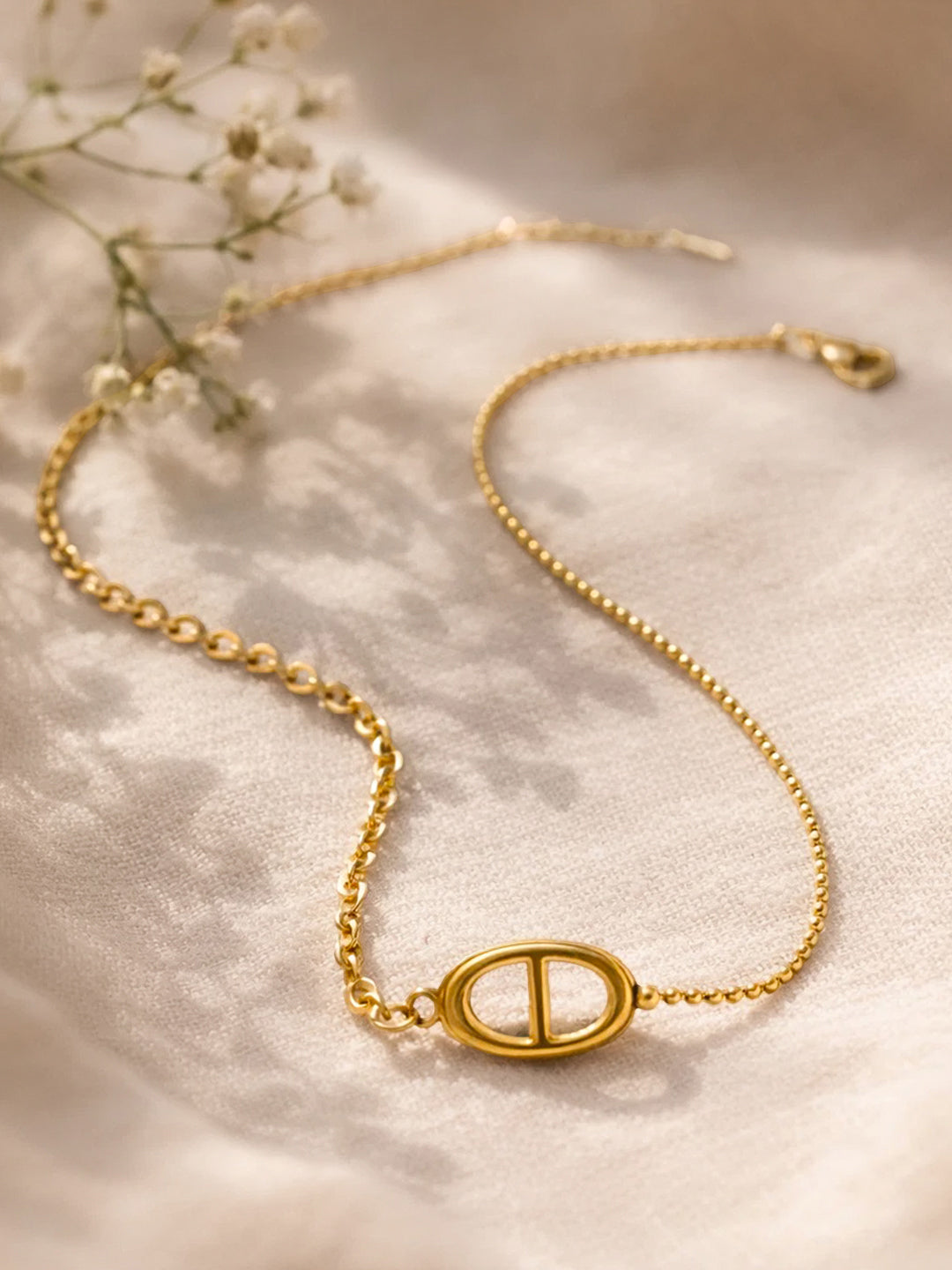 Demi Fine 18K Gold Plated Stainless steel Dual Chain Link Loop Chain Necklace