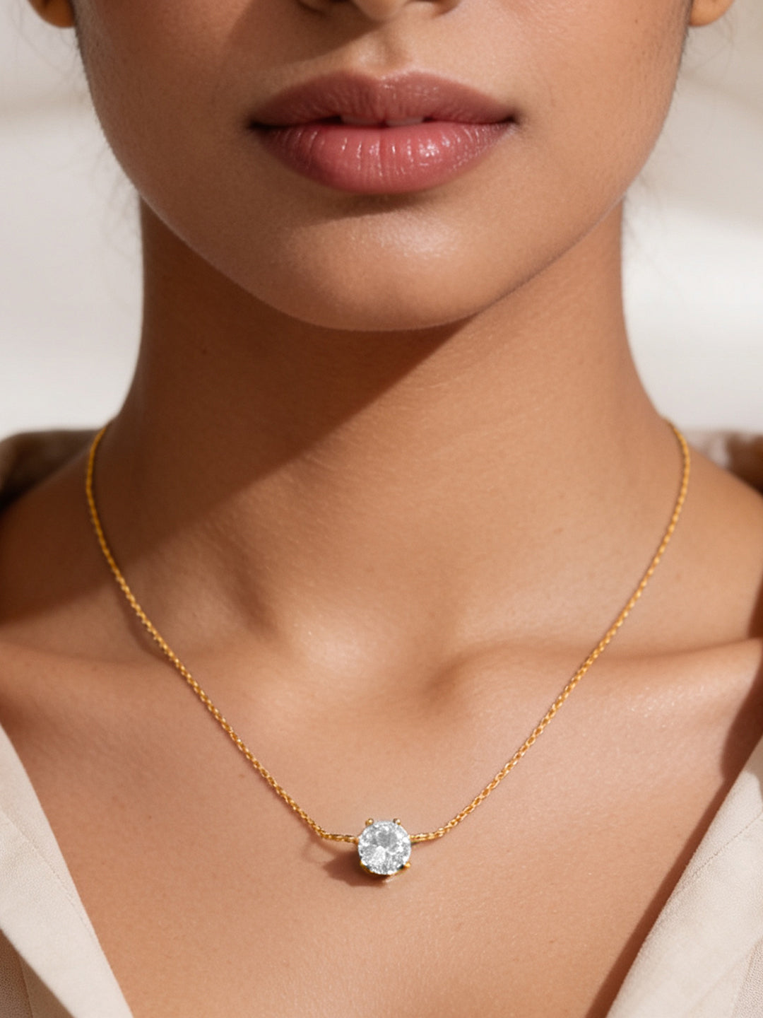 Demi Fine 18K Gold Plated Stainless steel Minimal Diamond Solitaire Necklace