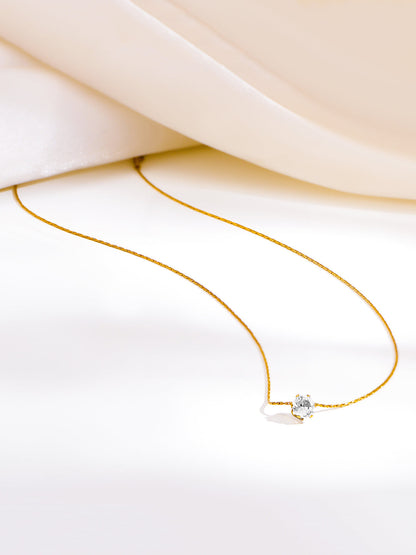 Demi Fine 18K Gold Plated Stainless steel Minimal Diamond Solitaire Necklace