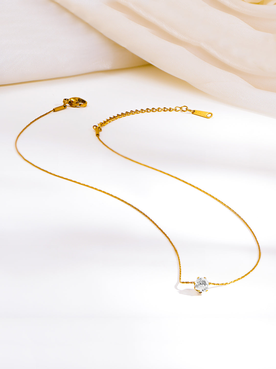 Demi Fine 18K Gold Plated Stainless steel Minimal Diamond Solitaire Necklace