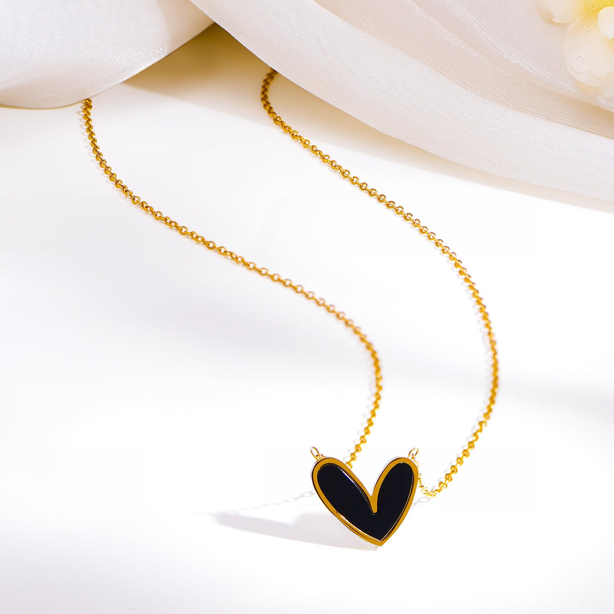 Demi Fine 18K Gold Plated Stainless steel Black Enamel Heart Pendant Necklace