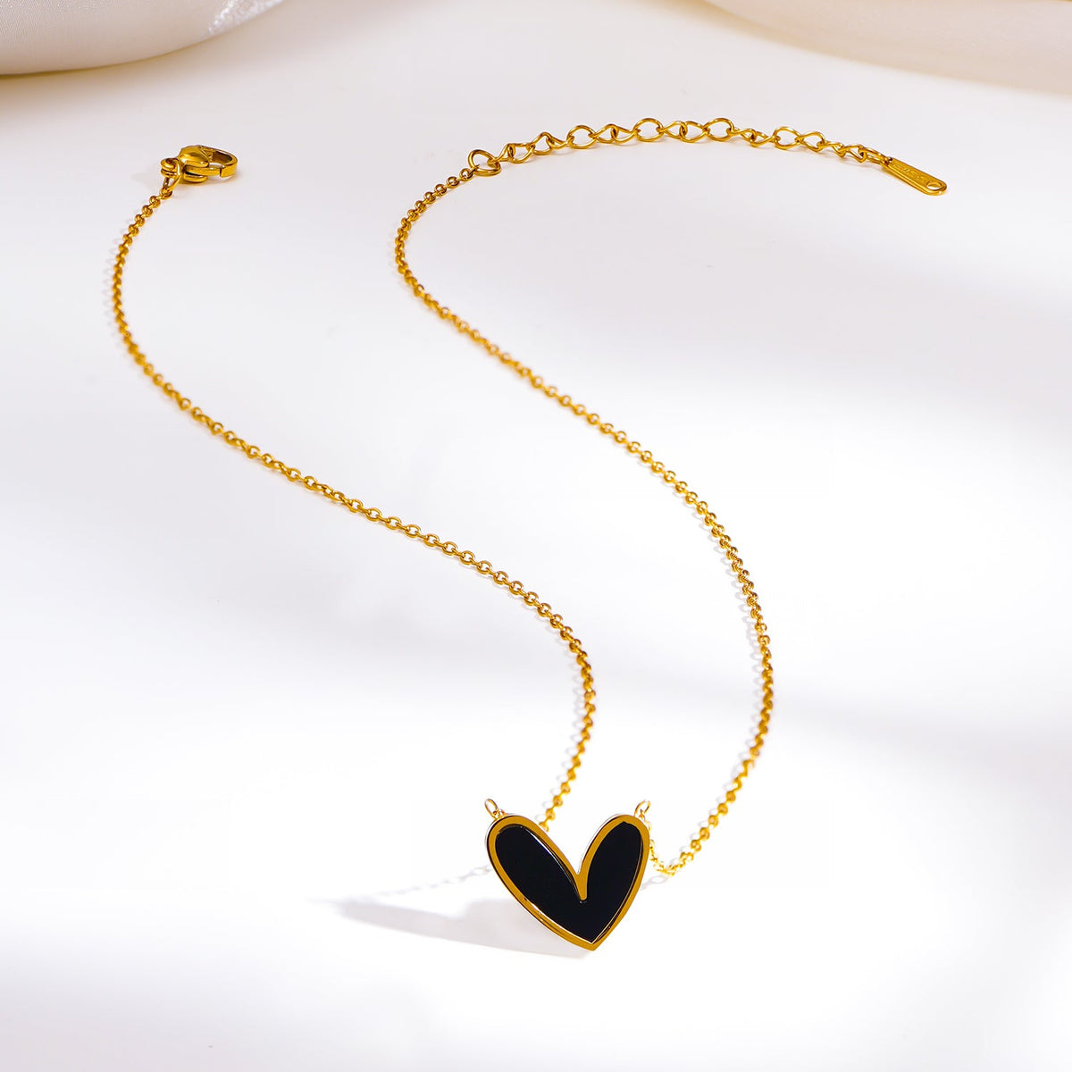 Demi Fine 18K Gold Plated Stainless steel Black Enamel Heart Pendant Necklace