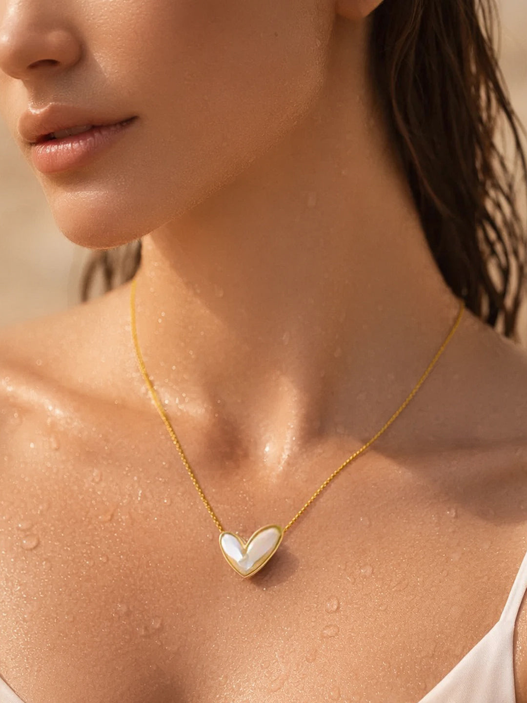Demi Fine 18K Gold Plated Stainless steel White Enamel Heart Pendant Necklace