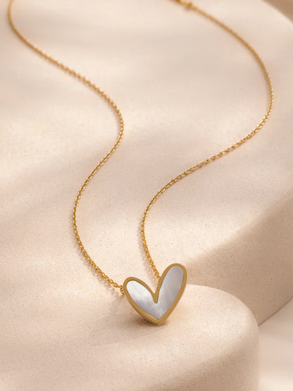 Demi Fine 18K Gold Plated Stainless steel White Enamel Heart Pendant Necklace